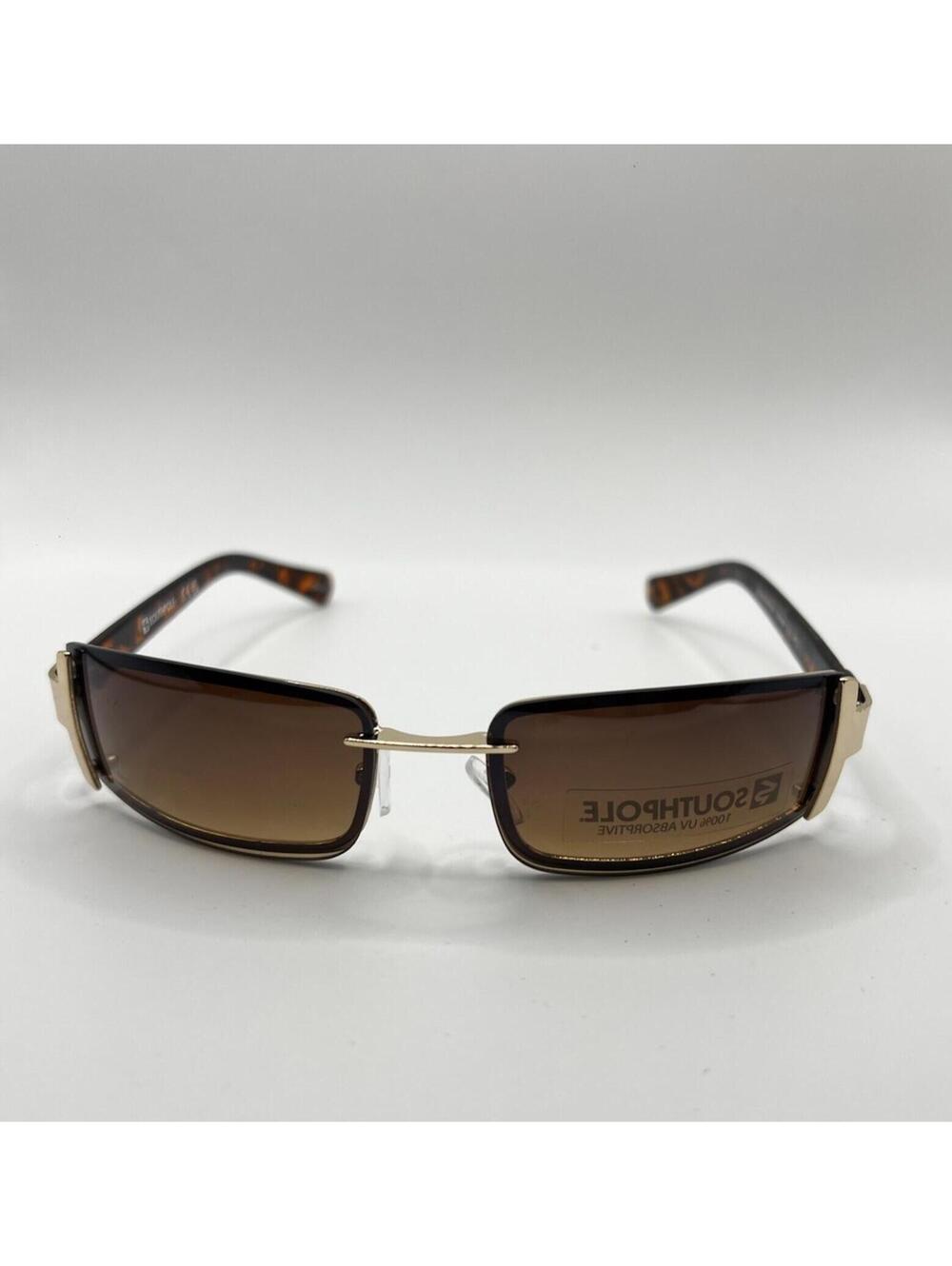 Southpole Rimless Rectangle Sunglasses Tortoise Shell Gold Wrap Y2K- NWT